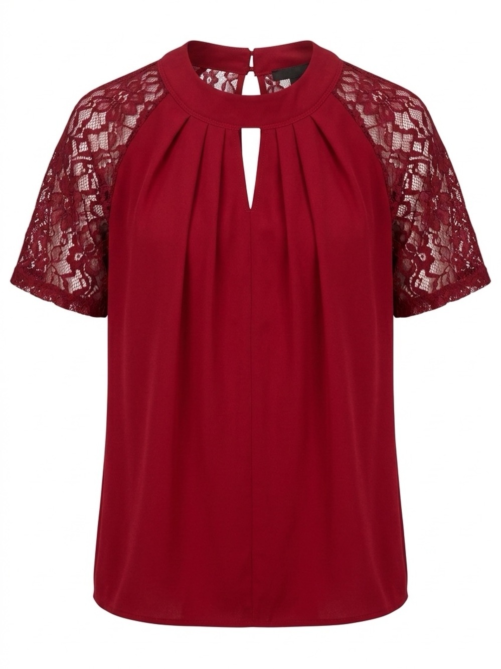 SHEIN Curves Burgandy Lace Sleeve Keyhole Blouse